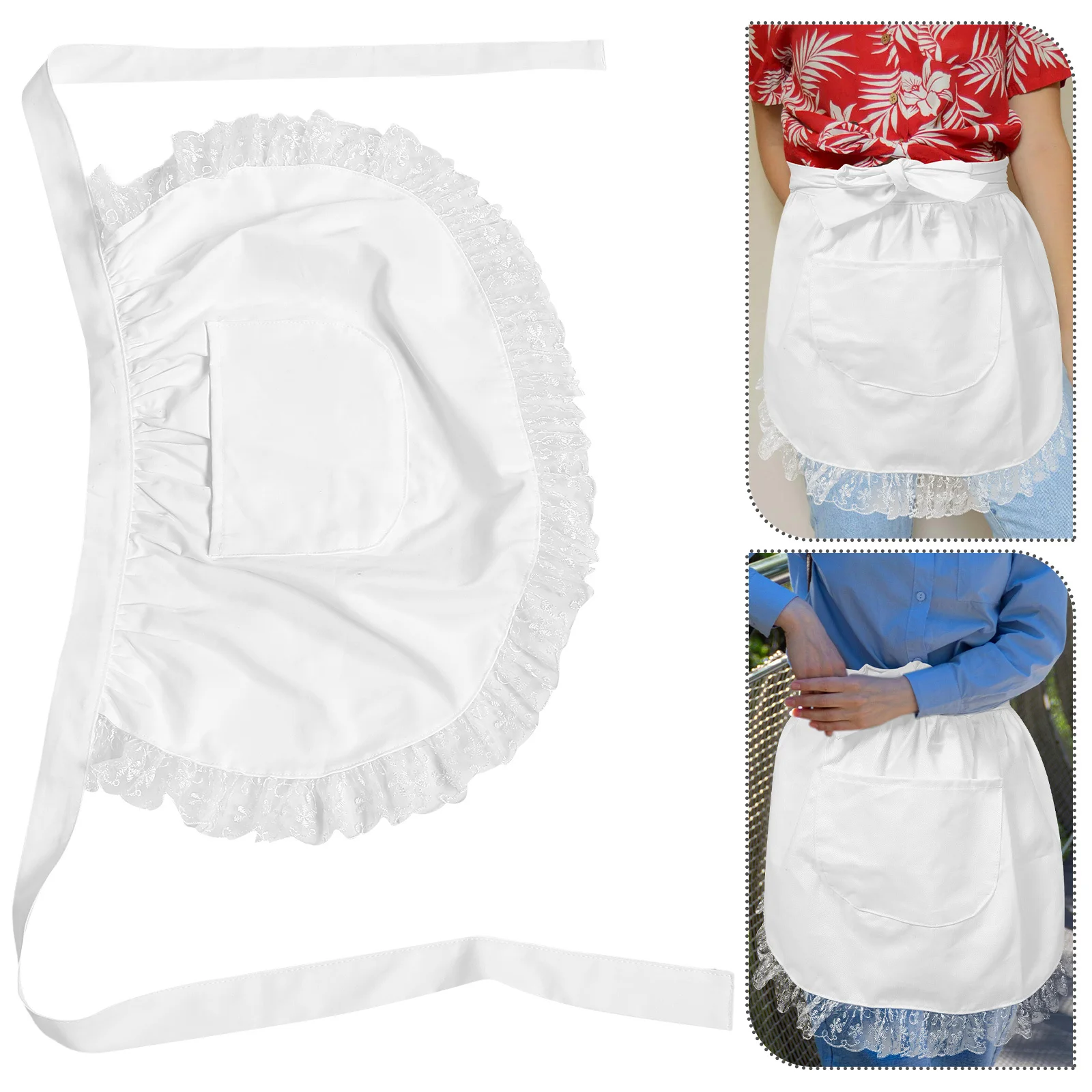 

Breathable Cotton Lace Half Apron with Pocket Adjustable Waist Half Apron for Women Cooking Baking Waitress Server