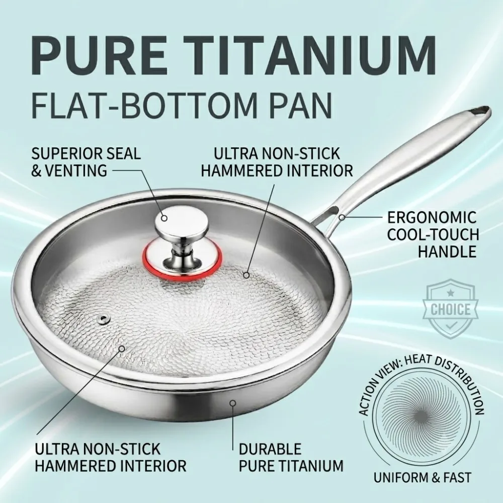 Titanium Steel Frying Pan Non Stick Pan with Lid Titanium Alloy Cooking Pot Uncoated Fish Scale Hammer Pattern Kitchen Cookware