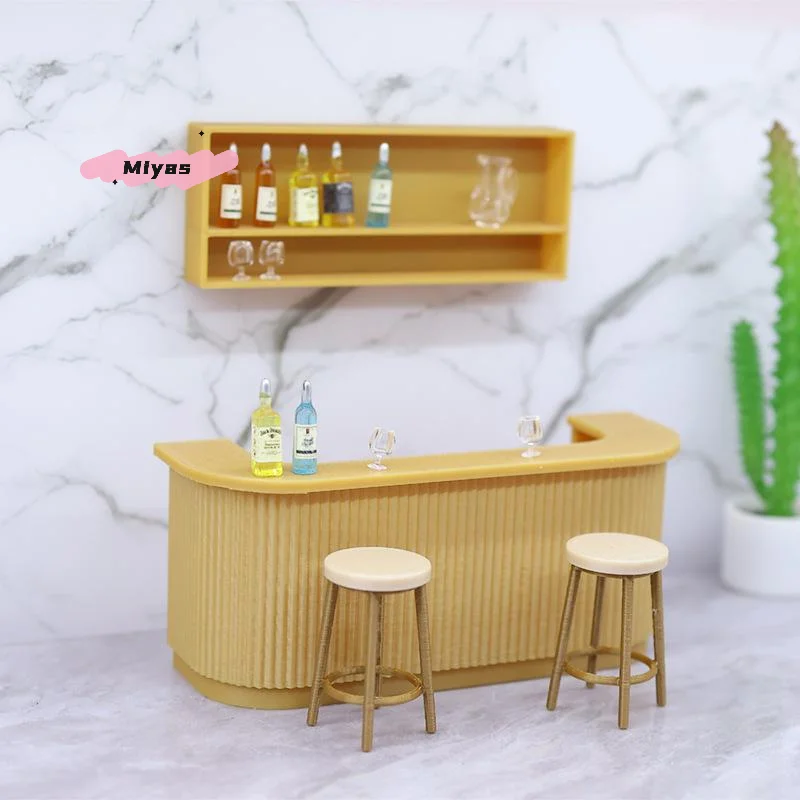 

3Pcs Miniature Plastic Furniture Set for Dollhouse 1/12 Scale Table Chair Bar Counter Scene Model Accessories for Playing House