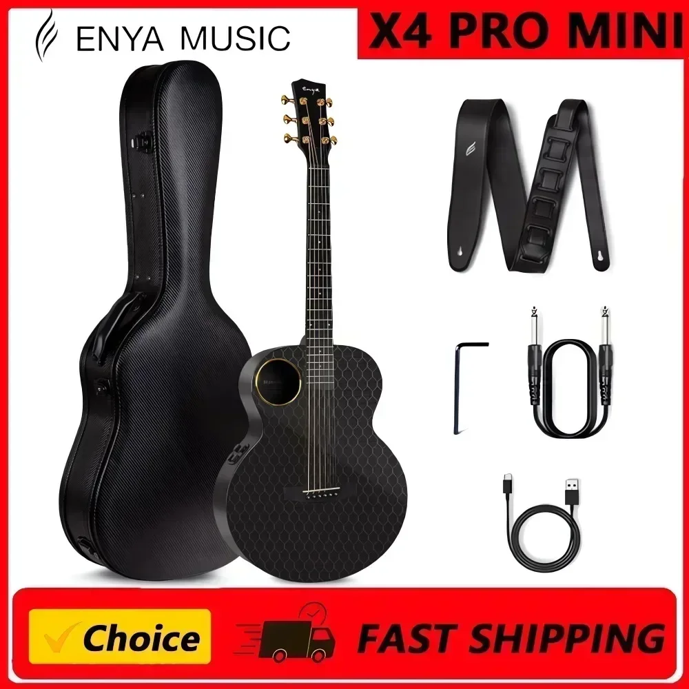 

Акустическая электрогитара Enya из углеродного волокна X3 X4 Pro с жестким футляром, кожаным ремешком, кабелем для инструментов и USB Type-C