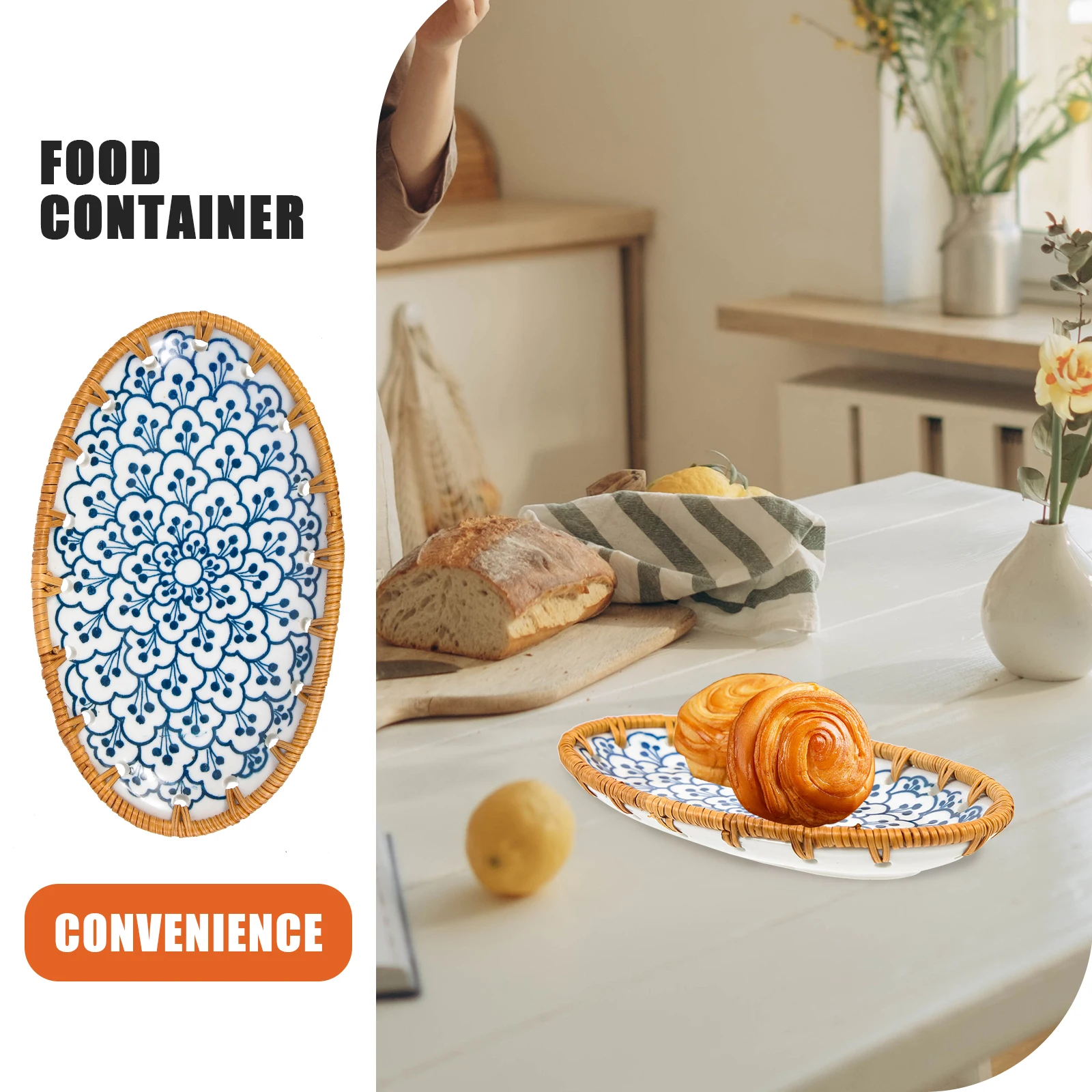 

Unique Woven Tray Attractive Fruit Container Decorative Storage Plate for Dining Table Kitchen Display