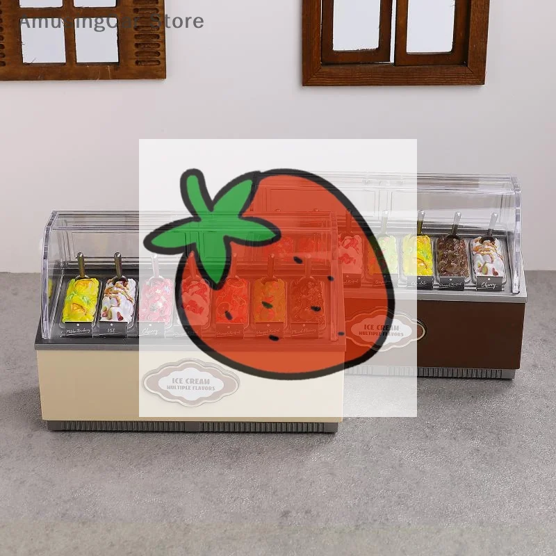 مجموعة لعب خزانة الآيس كريم للأطفال 1/12 بيت الدمى المصغر - مجموعة ألعاب المطبخ المحاكاة للحلوى