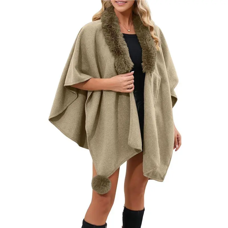 Hot Kf-cárdigan con frente abierto/cruzado para mujer, Poncho de Color sólido, capa de talla grande, envolturas de punto para Otoño e Invierno