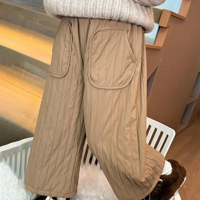 

Осенние утепленные широкие брюки для девочек, зимние прямые брюки, детские универсальные теплые кавайные модные повседневные одежды, домашняя одежда