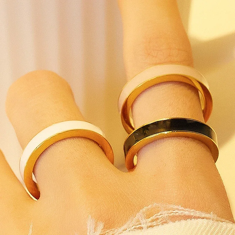 4mm Stainless Steel Finger Ring White Enamel Ring Fashion Jewelry for Women Luxury Quality Gift