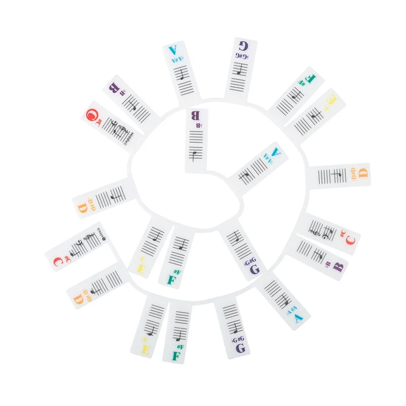 2 قطعة ملصق ملاحظة البيانو شريط زر سيليكون اللون العالمي ملصق لوحة المفاتيح القابل للفصل (صندوق PVC) 61 مفتاحًا