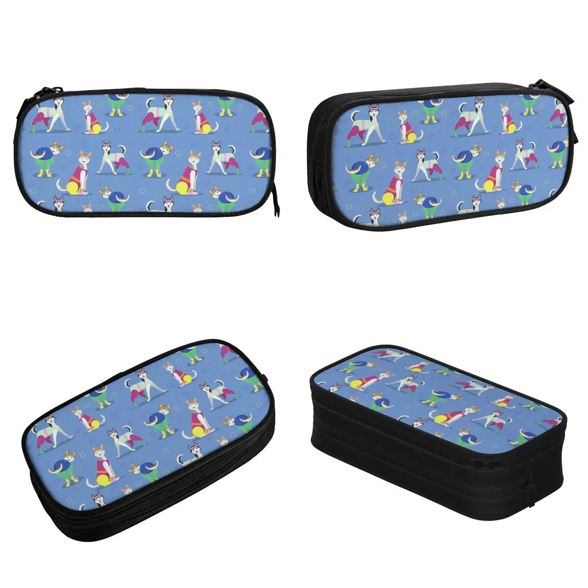 Blue Pattern With Husky Dogs Pencil Cases Cute Dog Pencilcases Pen Holder Big Capacity Bag School Supplies Gift Stationery