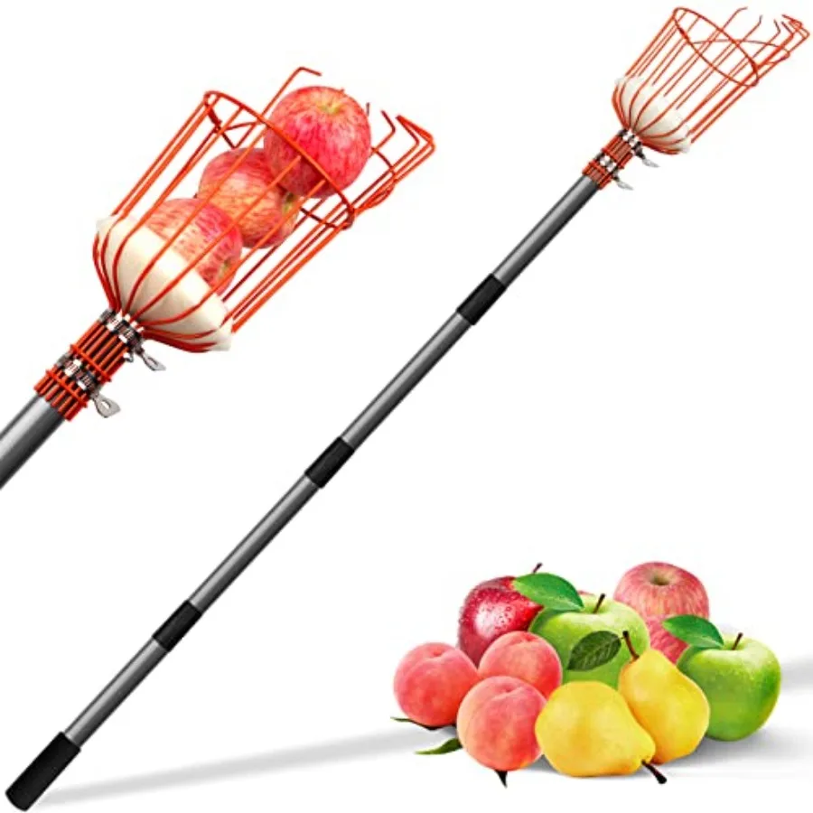 

8Feet Fruit Picker, Adjustable Fruits Picker Tool with Lightweight Stainl Steel Pole and Big Round Basket, Fruit Catcher Equipm