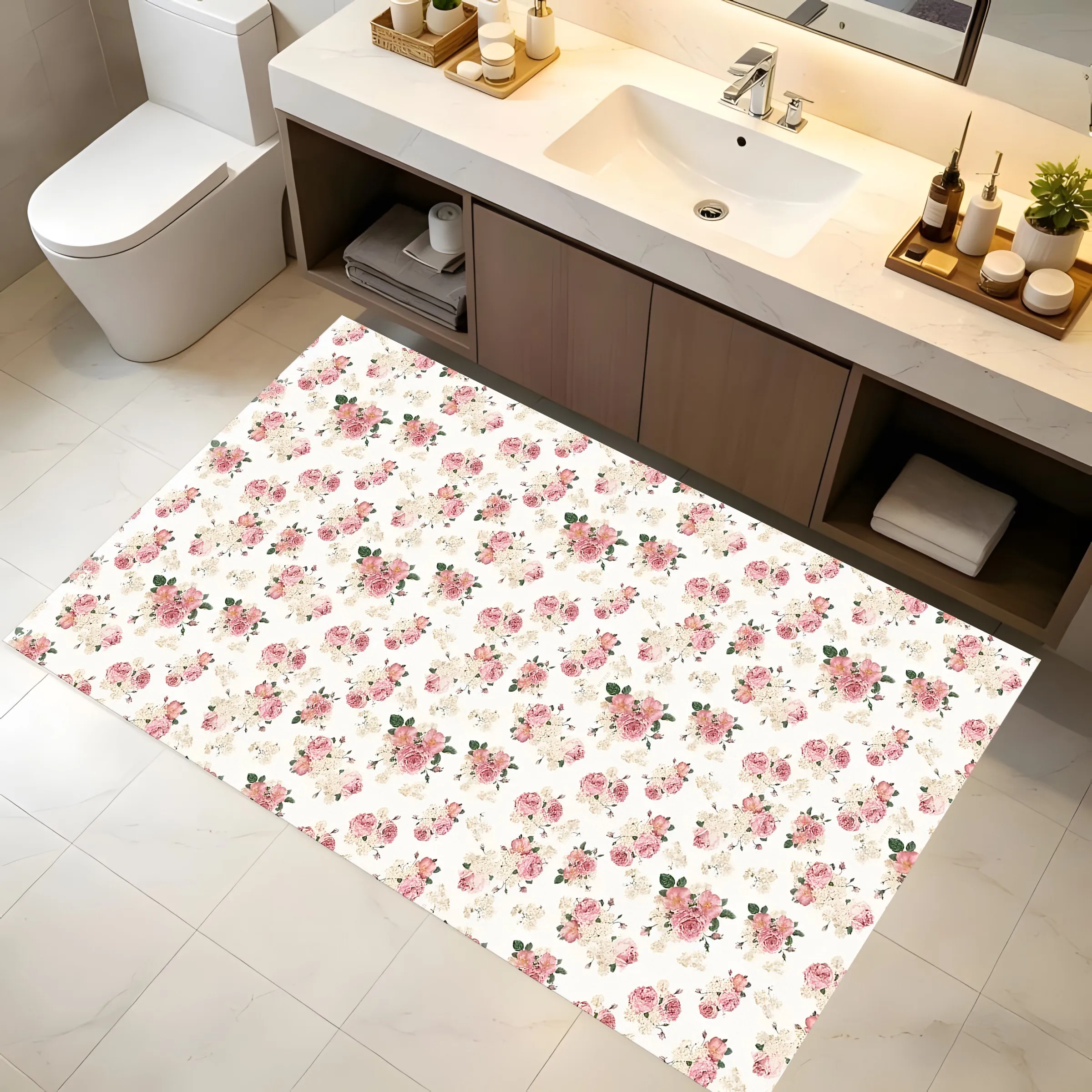 2D Large Carpet Light Pink Watercolor Rose Floral Gentle French Style Living Room Bedroom Home Decor