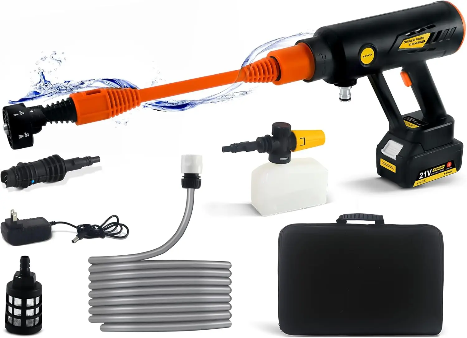 

Cordless Pressure Washer Gun, 870PSI Electric Washer Kit, Portable Power Cleaner with 6-in-1 and 0-180°Adjustable Nozzle