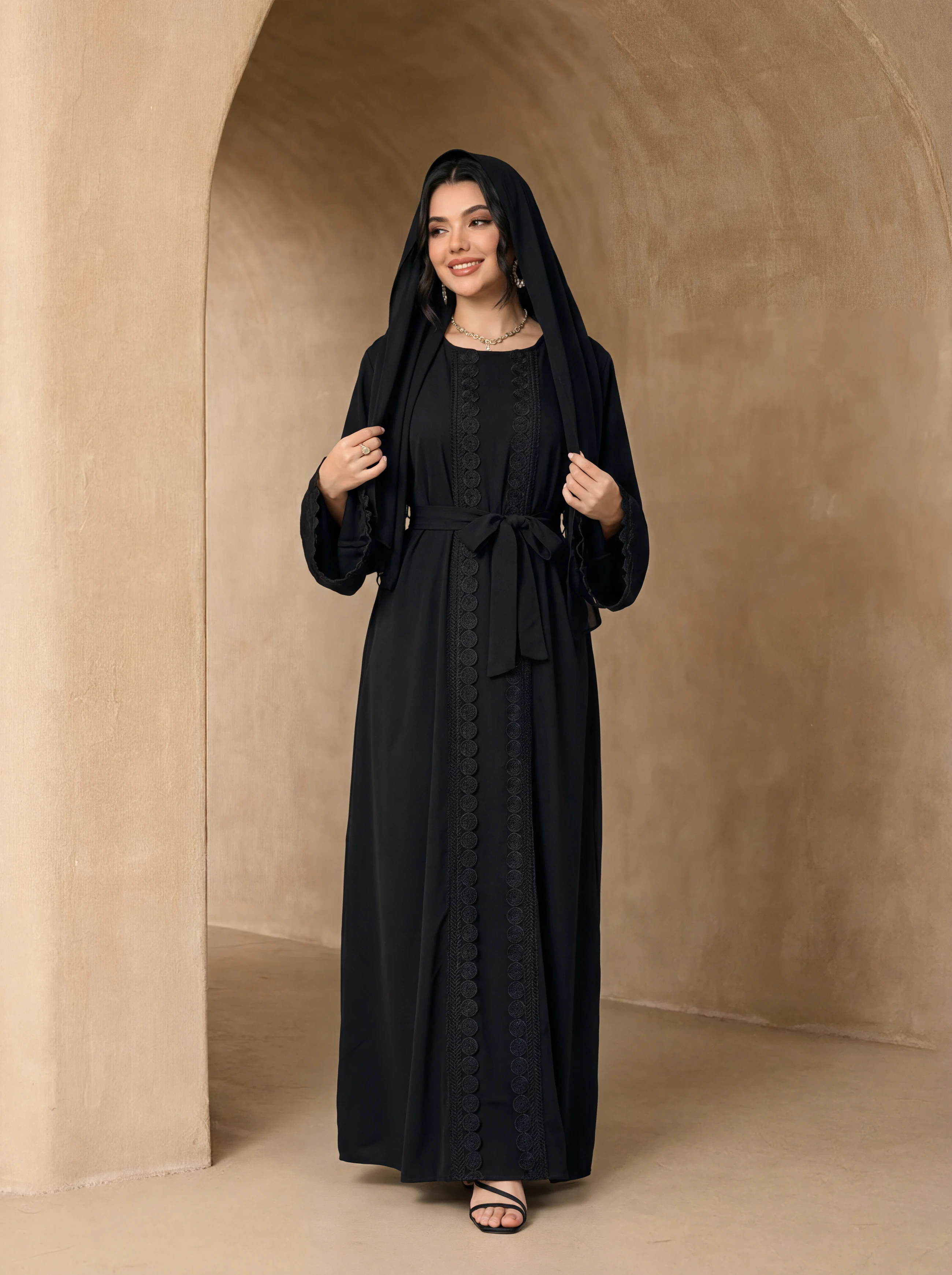 Color Block Lace Panel Abaya 3 - đánh giá và giá Abaya Modest Wear