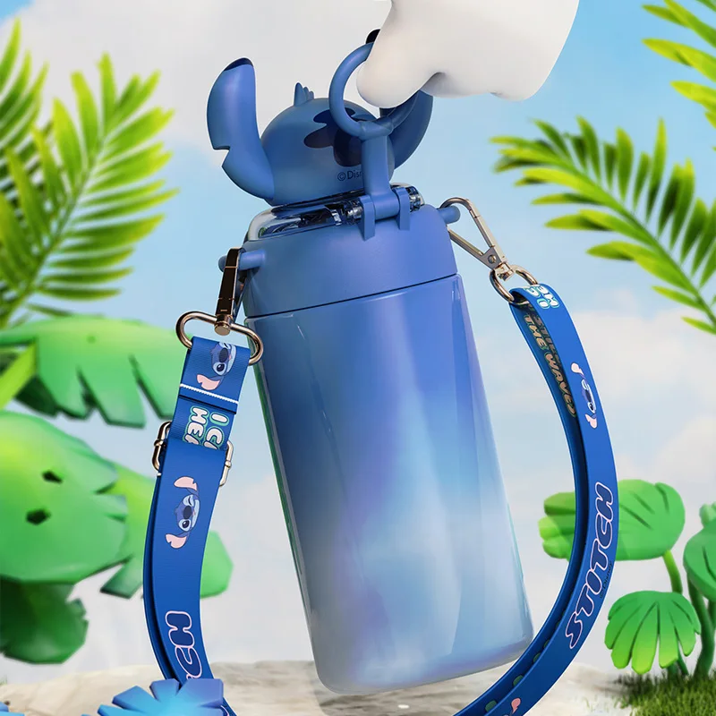 New Disney Lilo Stitch Water Kettle Thermos Cup With Hanging Rope Cute Portable Water Cup For Children Travel Cup Holiday Gifts