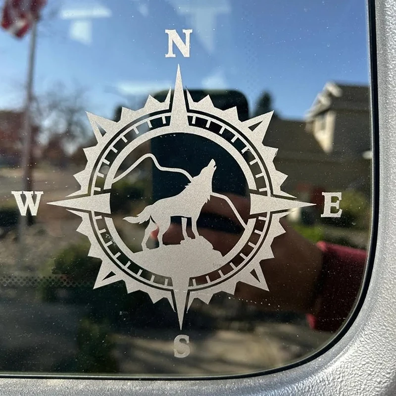 Mountain Wolf Compass Car Sticker Compass Rose for Windows Bumper Sticker Decoration Exterior Accessories Waterproof Vinyl Decal