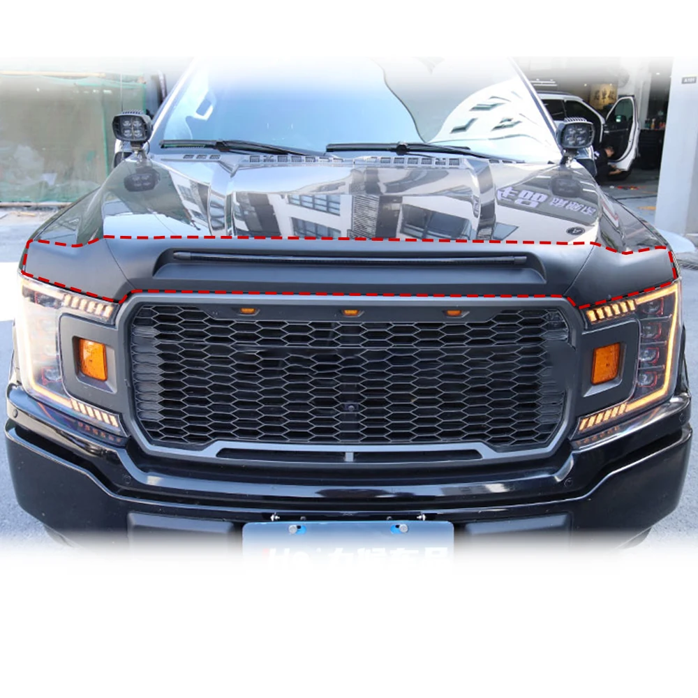 Hood Sandstone Guard Deflector Bug Shield Baffle Guard Shield Hood Deflector Protector With LED Light For Ford F150 15-20