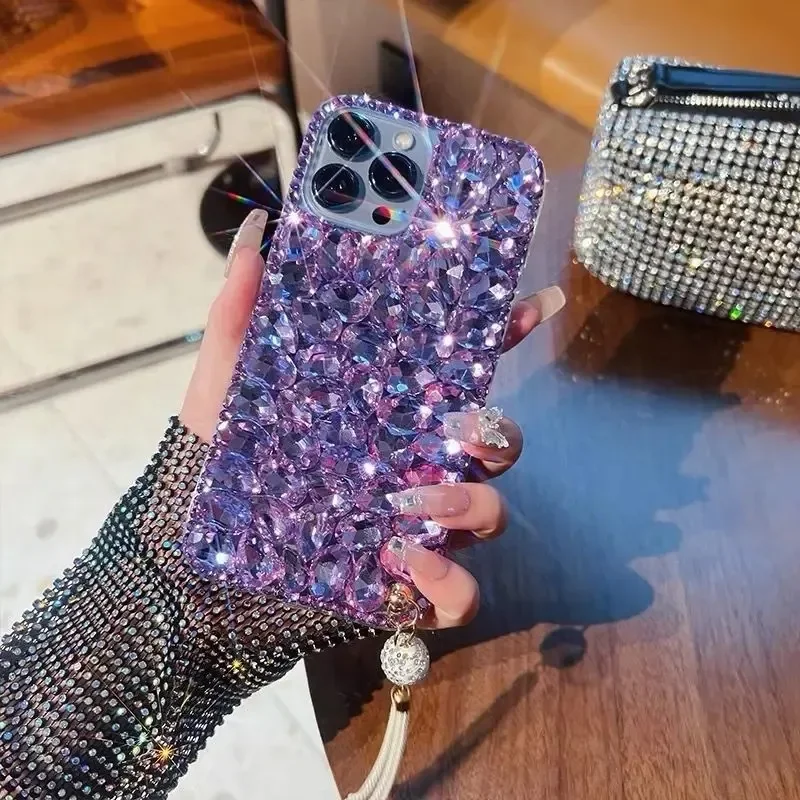 

Luxury Bling Bling Water Diamond Cell Phone Case for iPhone, 15, 14, 13, 12, 11 Pro Max, XR, XS Max, X, 16 Plus, Mini, Purple