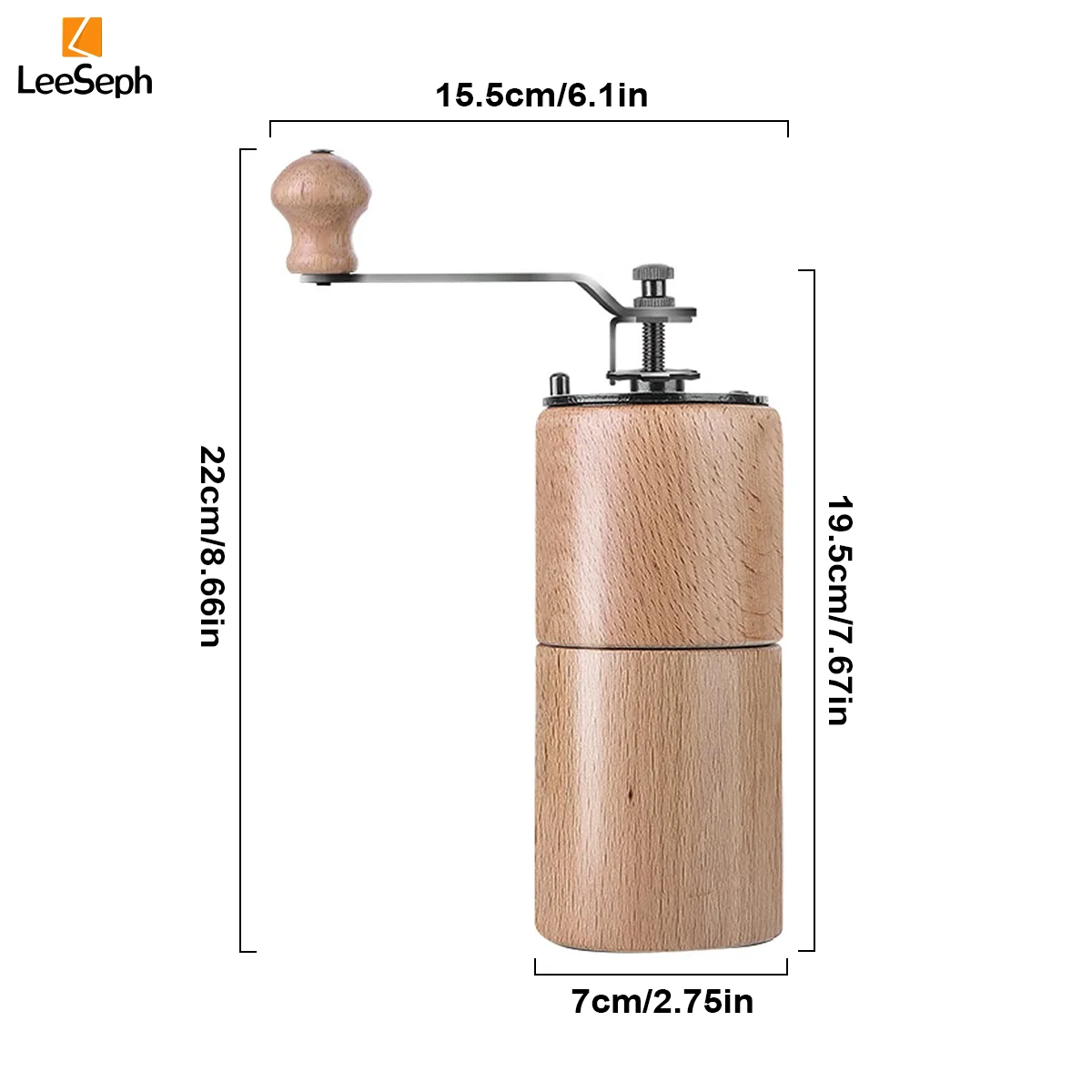 Manual Wooden Coffee Grinder, Coffee Bean Mill with Carbon Steel Burr, Adjustable Coarseness, for Home Office Camping Trip