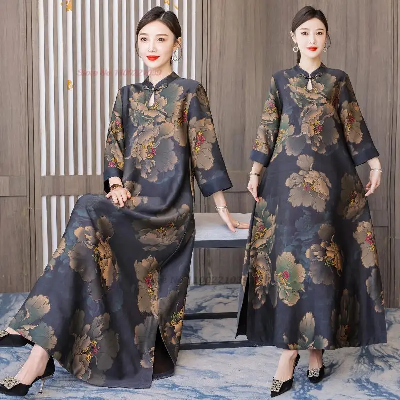 2025 cinese migliorato qipao donna abito vintage fiore nazionale stampa abito in raso orientale etnico cheongsam abito popolare qipao