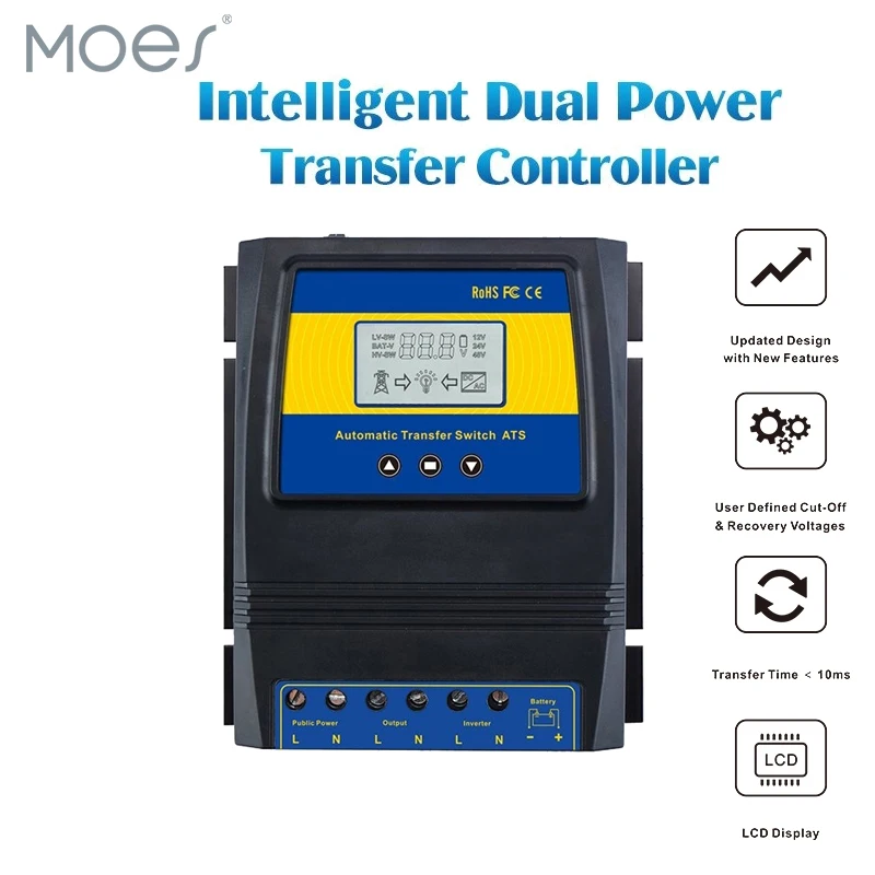 Automatický ATS dvojí energie dopravovat spínač solární nabít regulátor pro solární vítr systém stejnosměrný 12V 24V 48V střídavého 110V 220V on/off mřížka