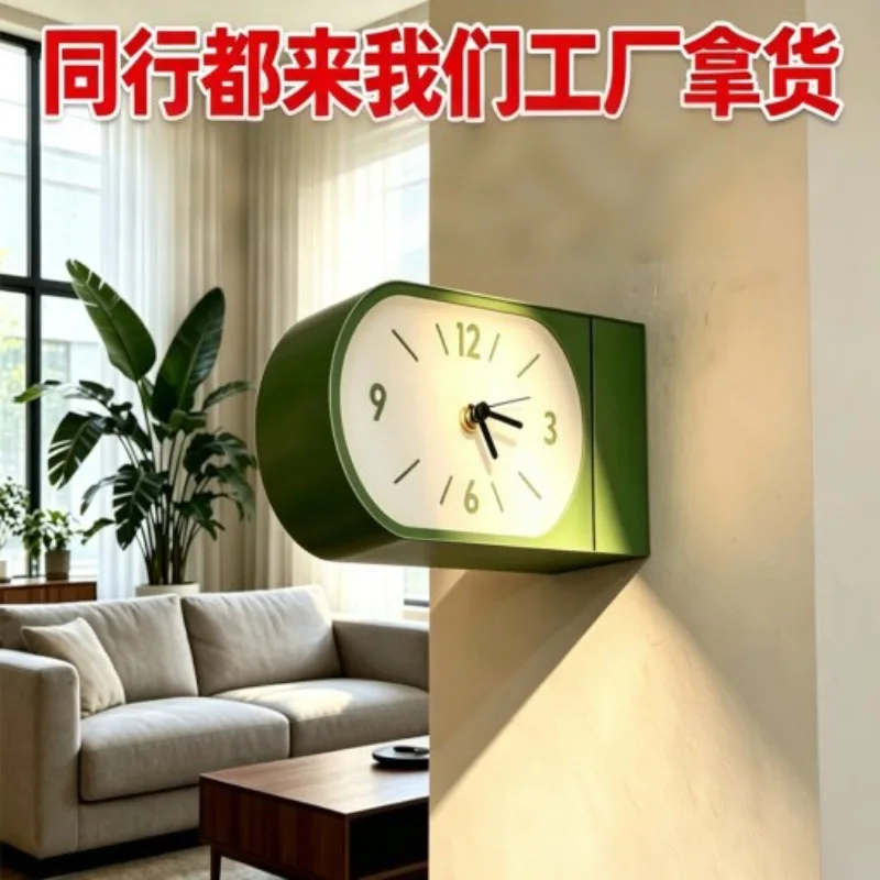 Living room decorative wall clock, simple silent double-sided clock, corner art clock