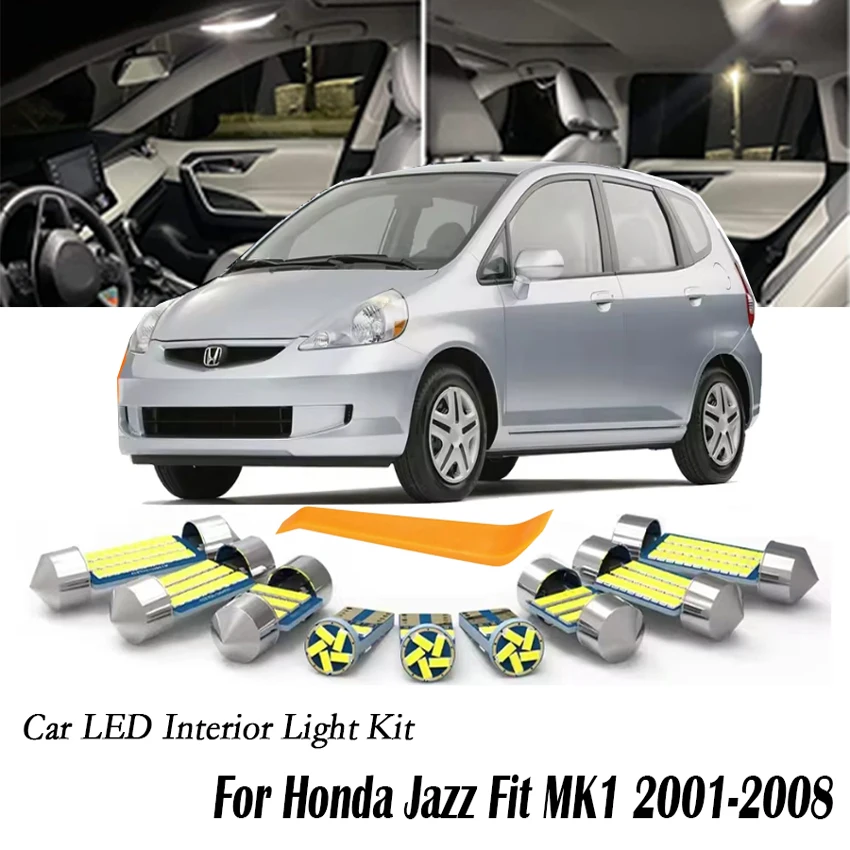 8Pcs For Honda Jazz Fit MK1 2001 2002 2003 2004 2005 2006 2007 2008 LED Interior Dome Map Light Kit Car LED License Plate Bulb