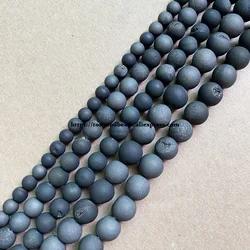 One Loose 25% Geode Druzy Matte Dark Grey Evil Smile Mouth Agate Round Loose Beads 15