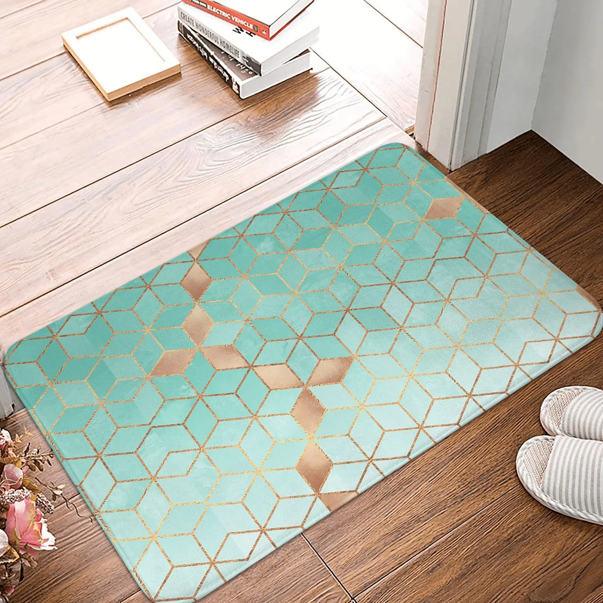 Soft Gradient Aquamarine Non-slip Doormat Floor Mat Sand Scraping Carpet Rug for Kitchen Entrance Home Living room Footpad Mats