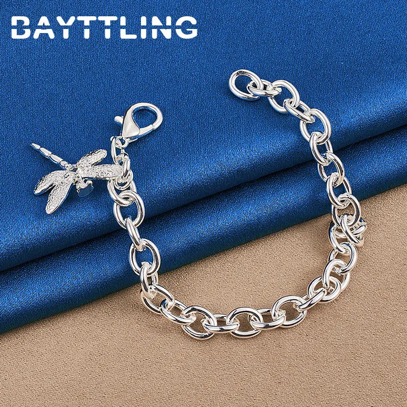 

Women 925 Sterling Silver 8 Inches Cute Dragonfly Pendant Bracelet For Fashion Party Charm Jewelry Accessories Wedding