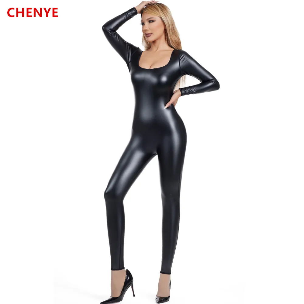 

Faux Leather Sexy Seamless Women Bodysuit Butt Lifter Shapewear Waist Trainer Body Shaper Stretch PU Leather Jumpsuit Party Club