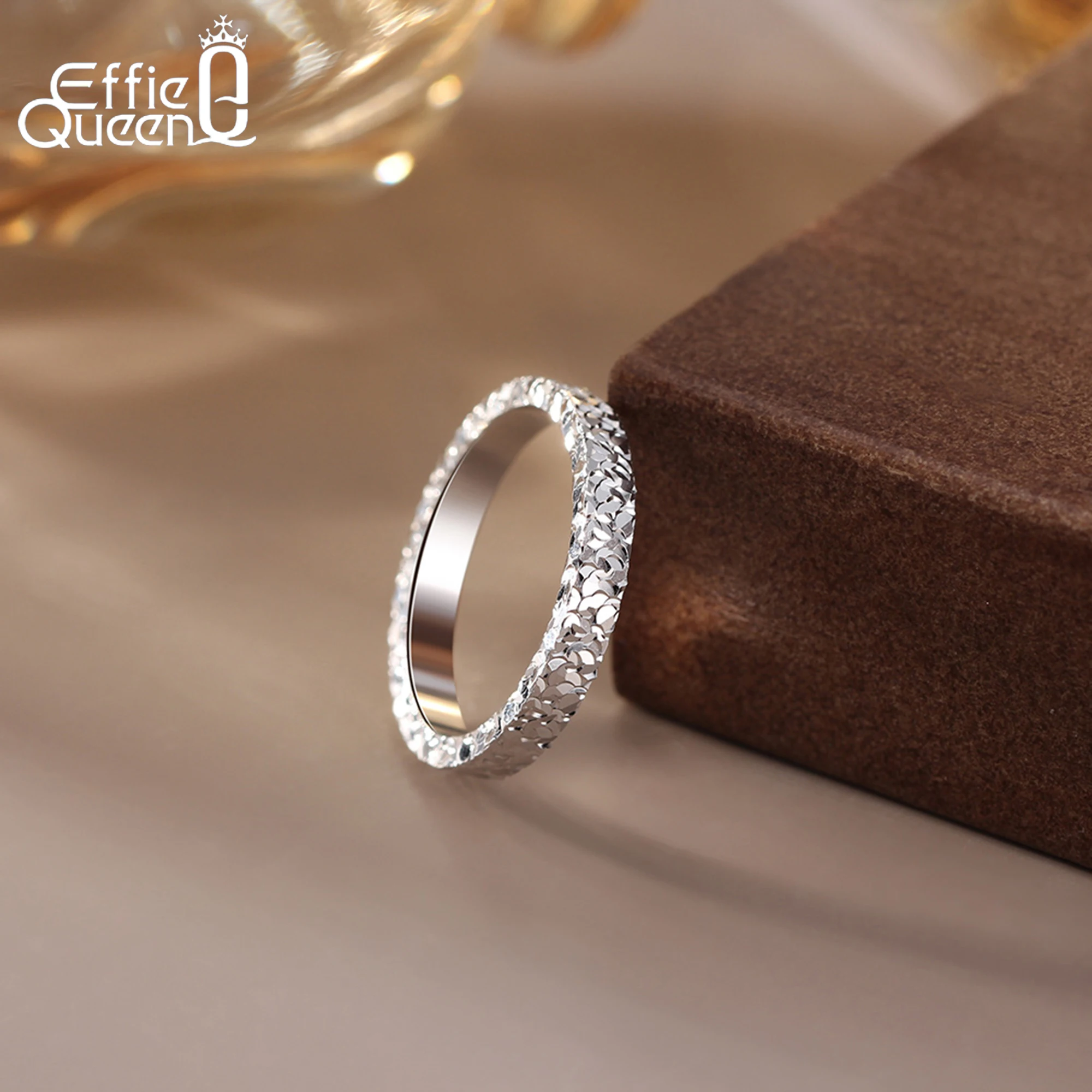 

Effie Queen Radiant 925 Sterling Silver Round Crushed Ice Ring Hammer Finger Ring Perfect Gift for Romantic Celebrations APR34