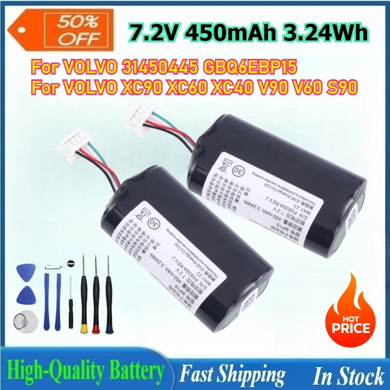 

New 7.2V 450mAh 3.24Wh BATTERY for VOLVO 31450445 GBQ6E BP15 Volvo XC90 XC60 XC40 V90 V60 S90 Replacement Battery