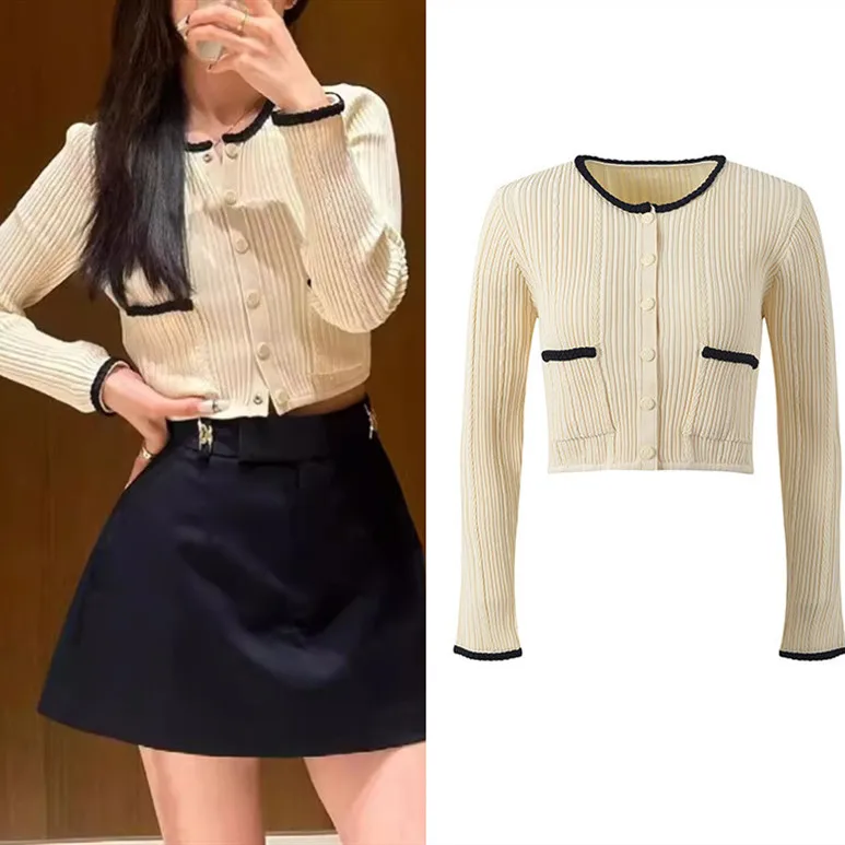 Versi High-End Awal Musim Gugur, Cardigan Rajut Tipis Wanita Model Slim Fit, Warna Blo, Atasan Cardigan Terbuka