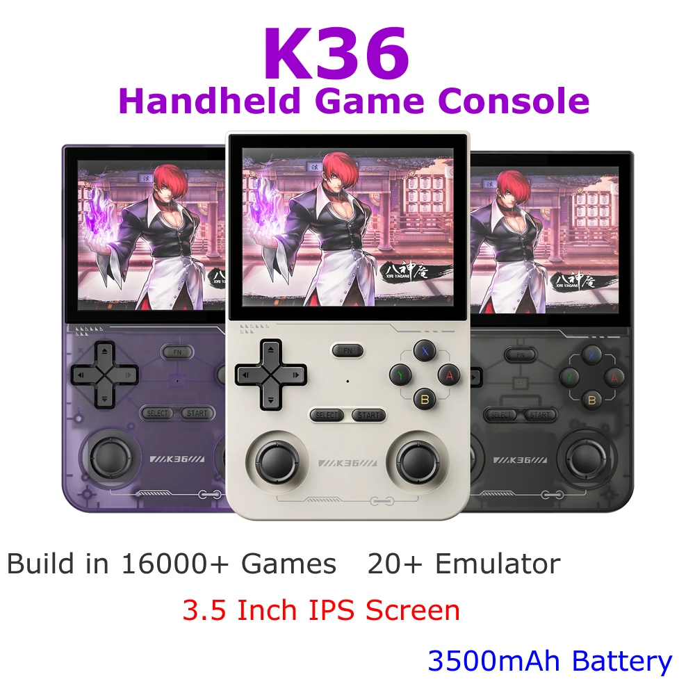 Open Source K36 Retro Handheld Game Console 3.5 Inch IPS Screen 3500mAh Battery 16000+ Games Emulator for PS1/PSP/DC/N64/SS