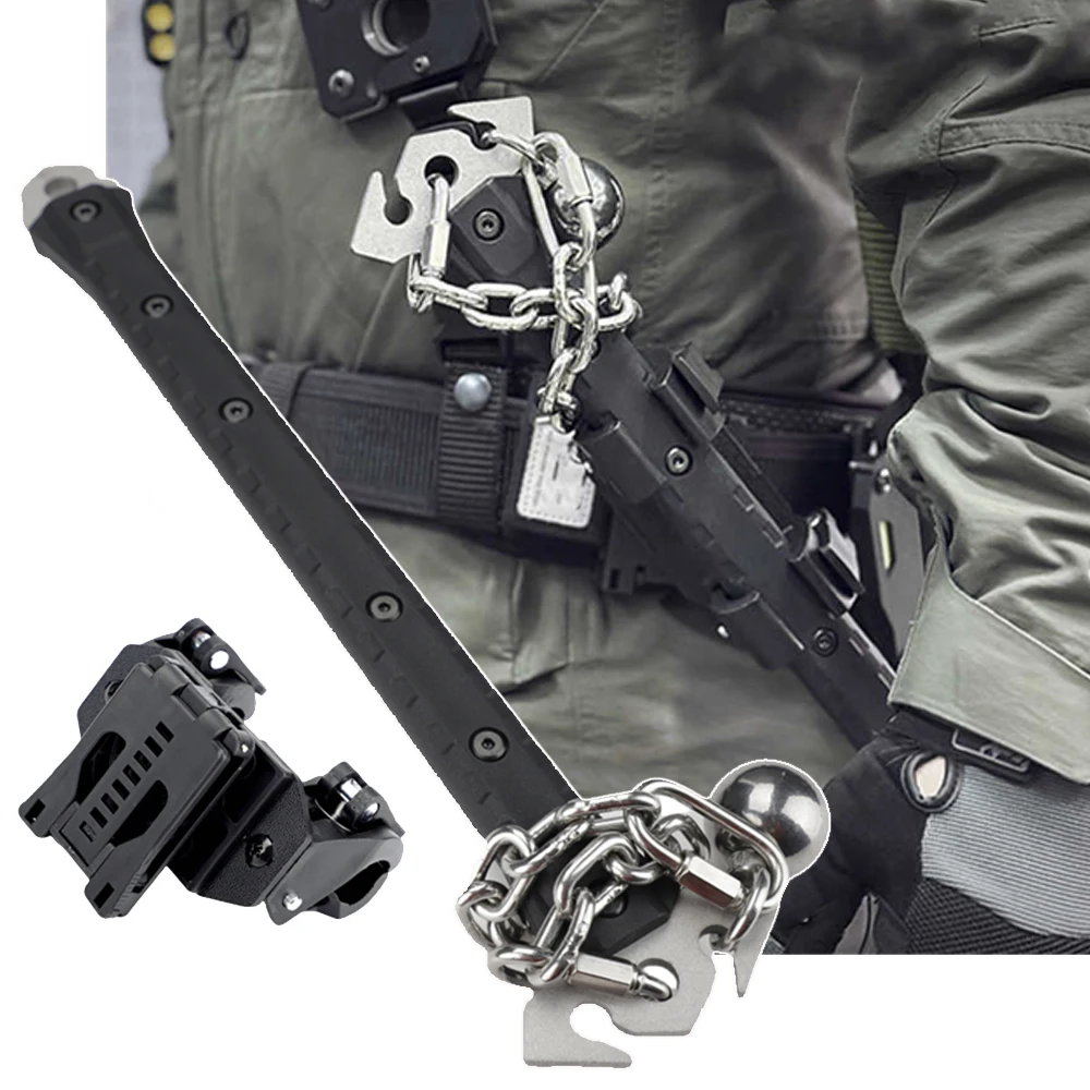 

Tactical Flail Chain Hammer Airsoft Self-defense Gear Dismantling Stick Iron Hammer Outdoor Camping Survival ToolBreaking Equip