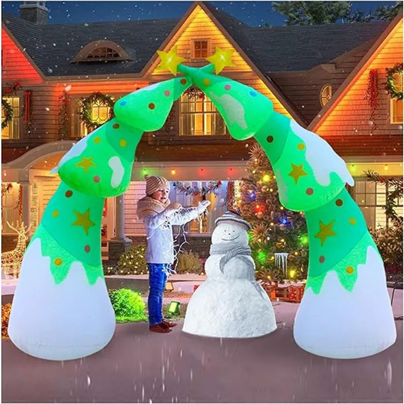 2.7m/9FT Christmas Decoration Inflatable Xmas Tree Arch Built-in LED Lights Indoor Outdoors Garden Party Scene Layout Ornament