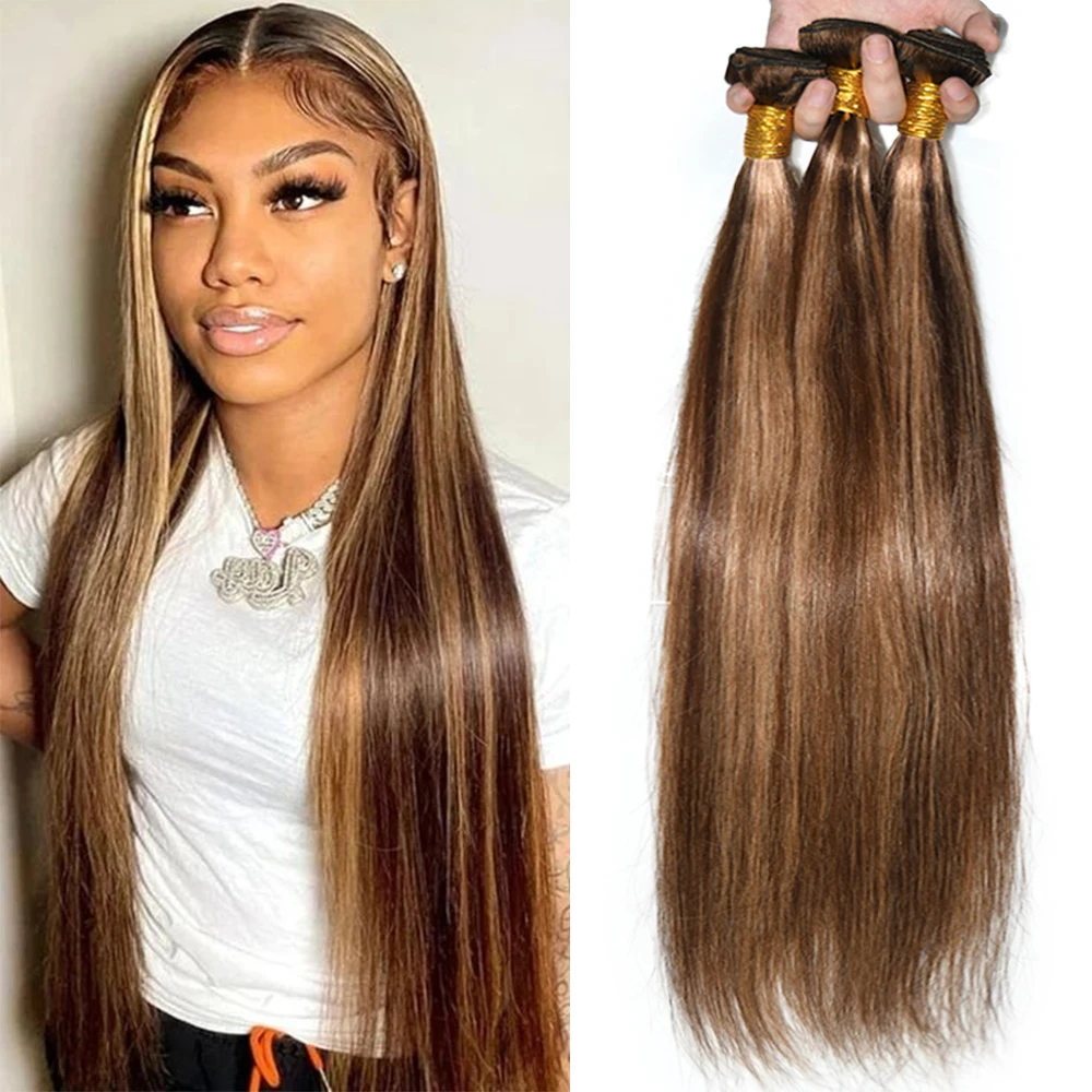 

ALIANNA P4-27 Straight Hair Bundles 100%Human Hair Bundles for Women 20 22 24inch Brazilian 10A Colored Ombre Human Hair Bundles