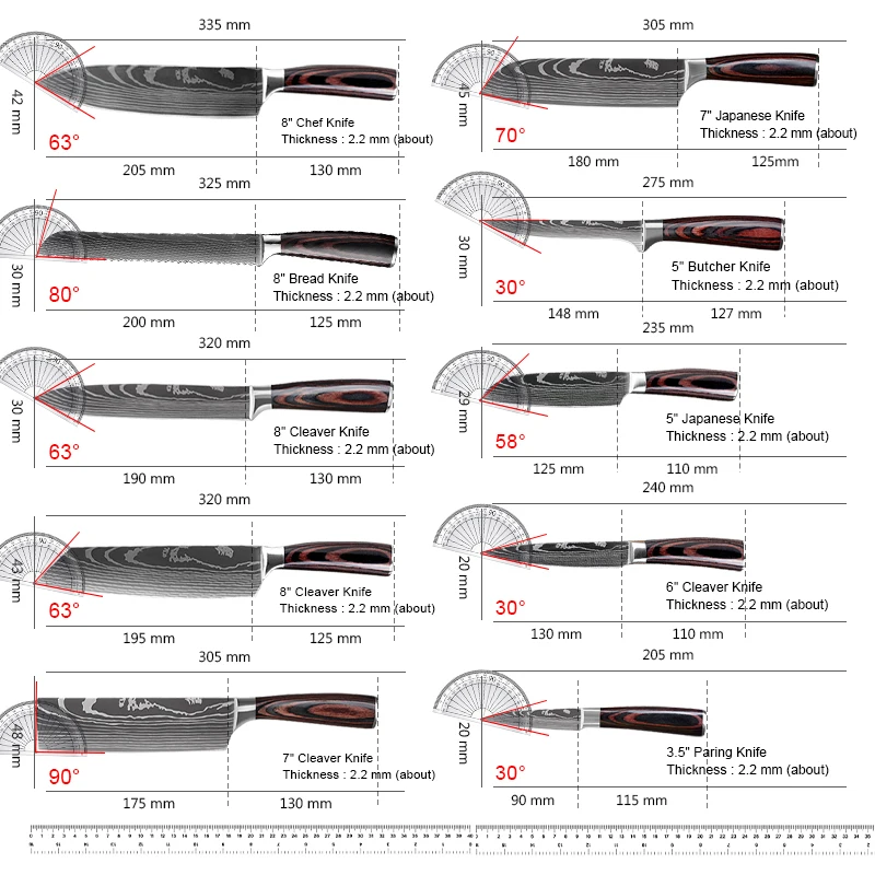 Kitchen Chef Knives Set High Carbon Stainless Steel Chef Knives Damascus Pattern Santoku Cleaver Slicing Utility Knives Tools