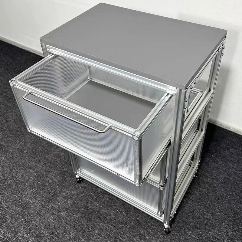 خزانة ملفات من الألومنيوم بسيطة وحديثة للدراسة المنزلية عربة متحركة لخزانة بأدراج زجاجية من Changhong خزانة بجانب السرير #5