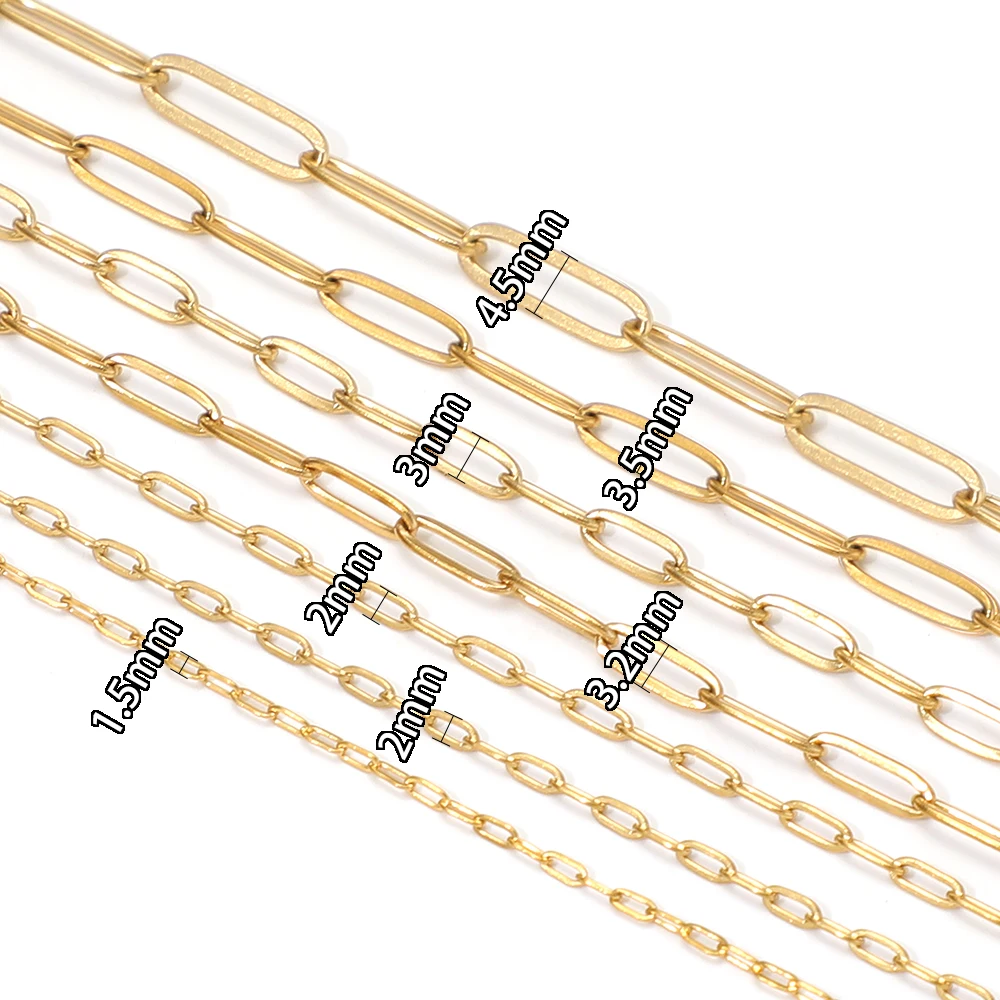 2 Meter lange, flache Gliederketten aus Edelstahl für DIY-Schmuckherstellung, Halsketten, Armbänder, Großhandelszubehör – Detail 3