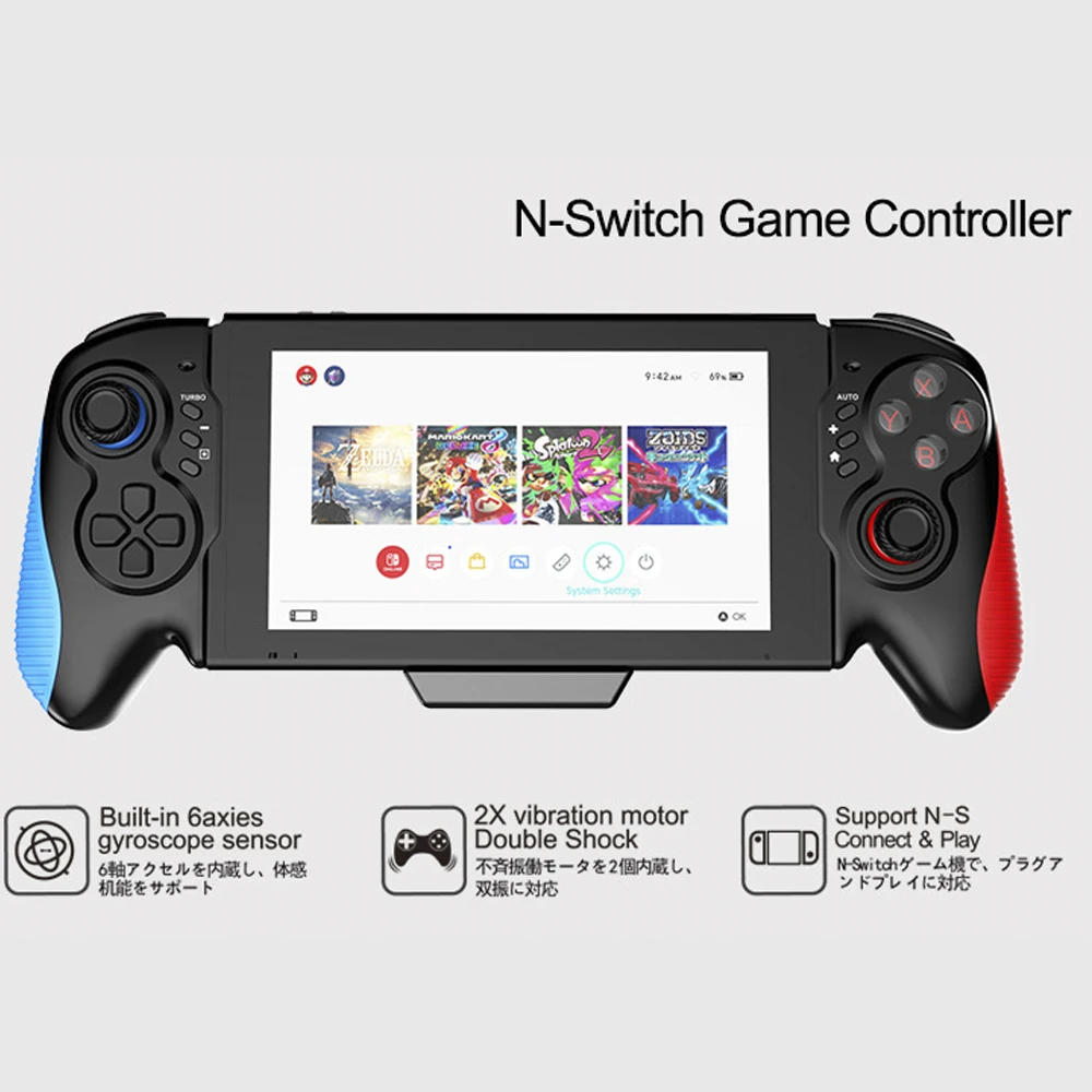 Integrated Wired Controller Grip for Switch/Switch OLED – 6-Axis Gyro Dual Vibration Type-C Plug and Play
