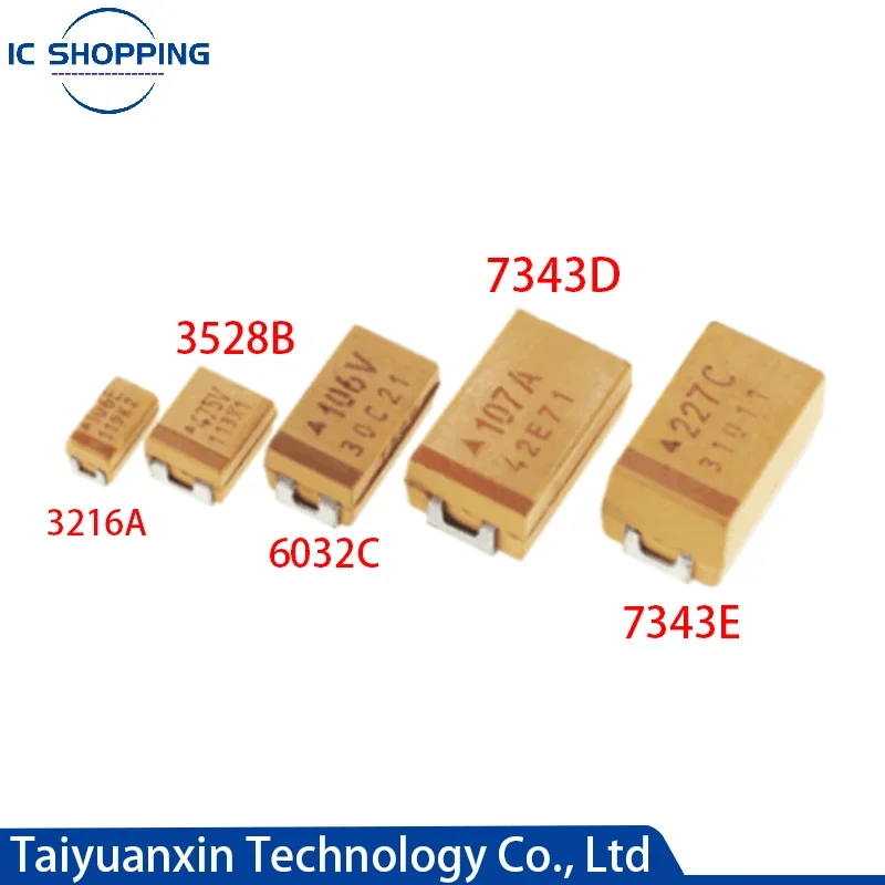 20PCS 3216A 3528B 6032C 7343D Tantalum capacitor 100UF 150UF 220UF 330UF 470UF 6.3V 10V 16V 25V 35V 50V 4.7/6.8/10/15/22/33/47UF