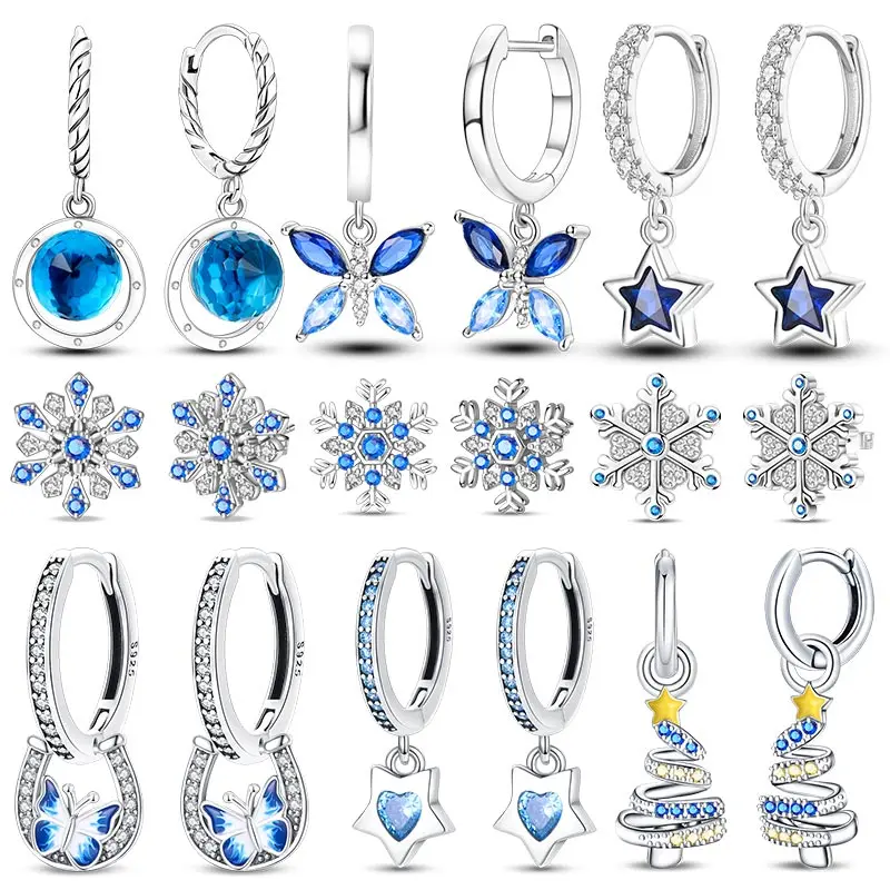 Boucles d'Oreilles Romantiques en Argent Sterling 925 pour Femme, Flocon de Neige, Étoile Brillante, Noël, Hiver, Bijoux Exquis pour ixde Mariage