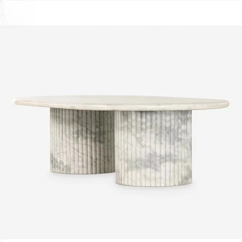

Modern Design Indoor Casual Table for Home Hotel Calcite Big Slab Travertine Handcrafted Natural Stone Round Marble Coffee Table