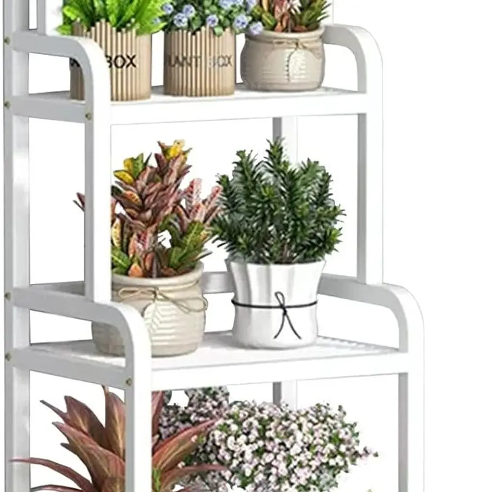 

Sturdy 4-Tier Metal Plant Stand, Outdoor/Indoor Flower Rack Organizer, Corner Ladder Shelf - 100x50x140cm