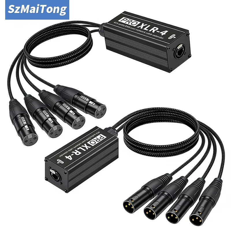 4 Channel XLR Snake Cable with RJ45 Braid Cable DMX512 Network Signal Extender for Stage Lighting and Recording Studio