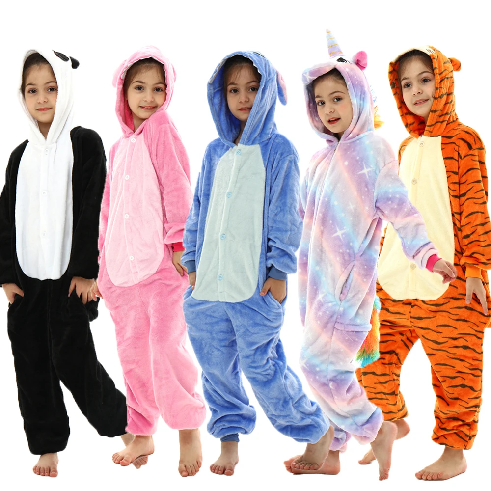 Ragazzi ragazze stitch kigurumi pigiama bambini inverno flanella tutine bambini panda tigger dinosaur pijama baby coperta sleepers