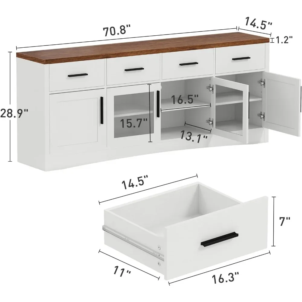 Farmhouse TV Stand for 80 Inch TVs, Large Entertainment Center with Cable Holes and Adjustable Shelves, Media Console Cabinet