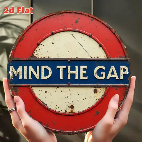 2D Flat Vintage Style Subway Warning Sign Nostalgic British Charm Urban Culture Theme Fun Round Wall Art Decorative Plaque for H