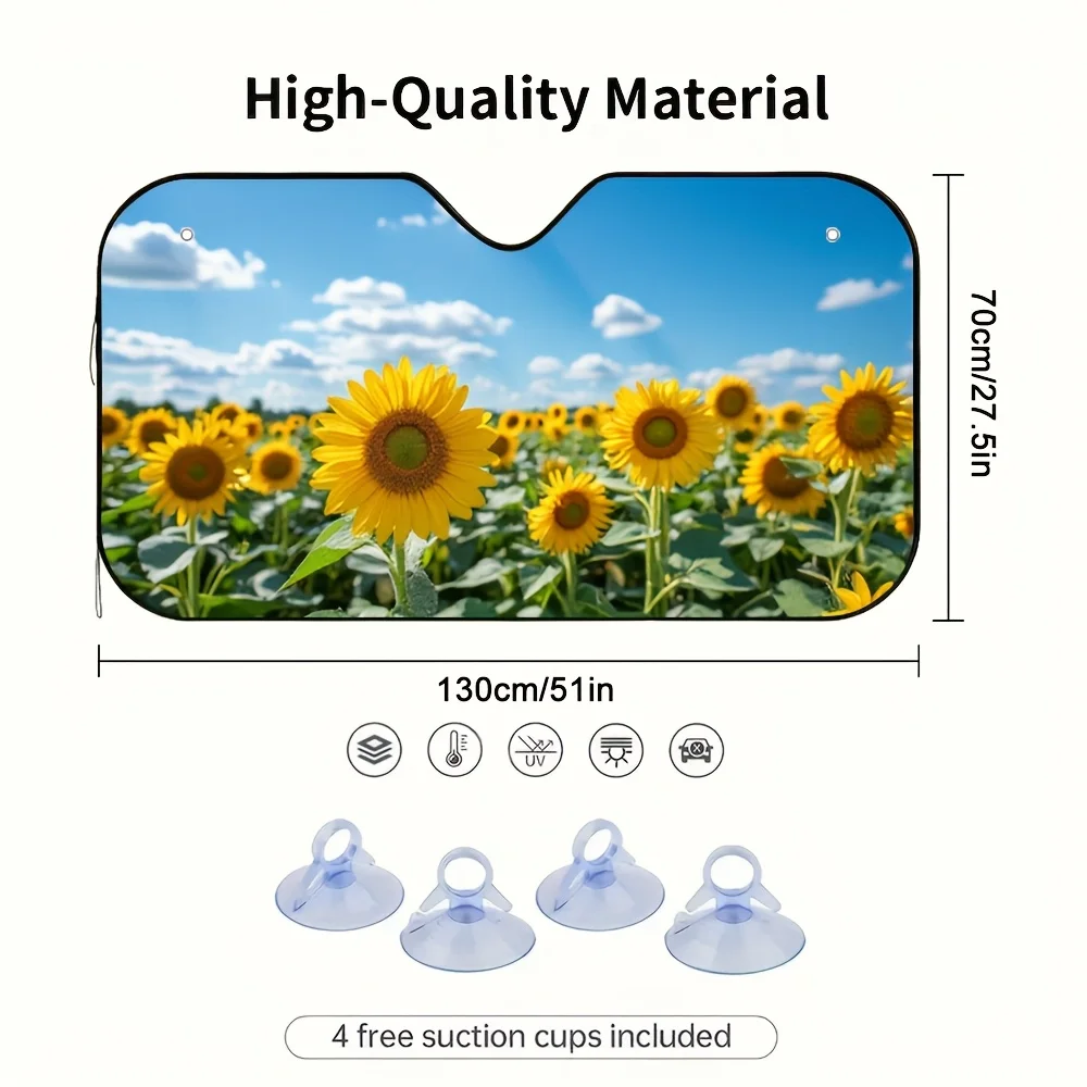 1pc Sunflower Symphony Car Sun Visor - Vibrant Sunflower Field Design, Easy To Reduce Direct Sunlight, Enhances Driving Comfort,