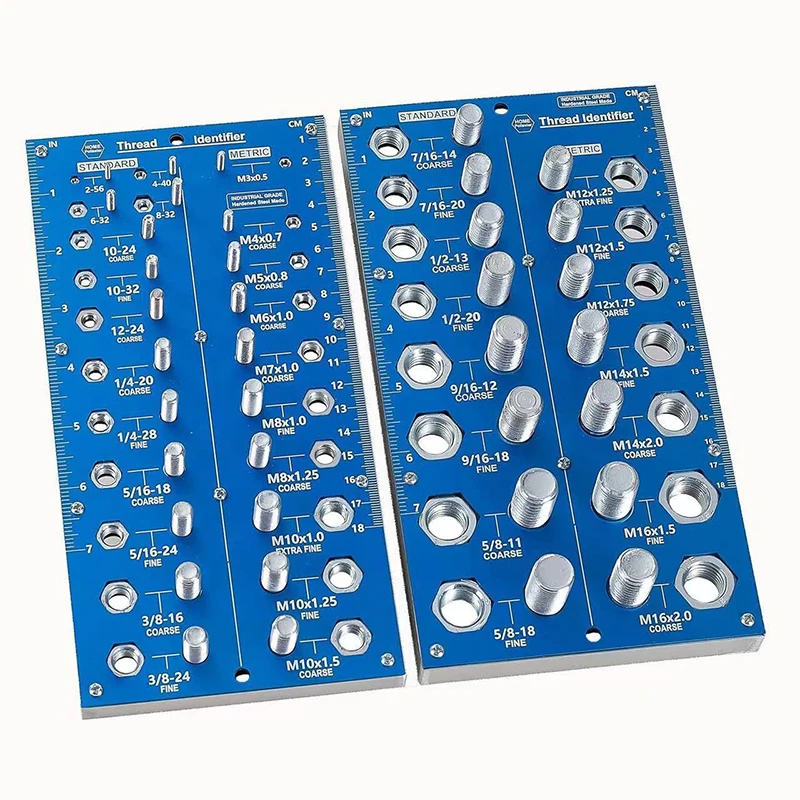 2 in 1 Nut and Bolt Thread Checker 38 Holes Bolt Size Thread Identifier Gauge Standard Metric Bolt Nut Gauge ,검사용나사게이지