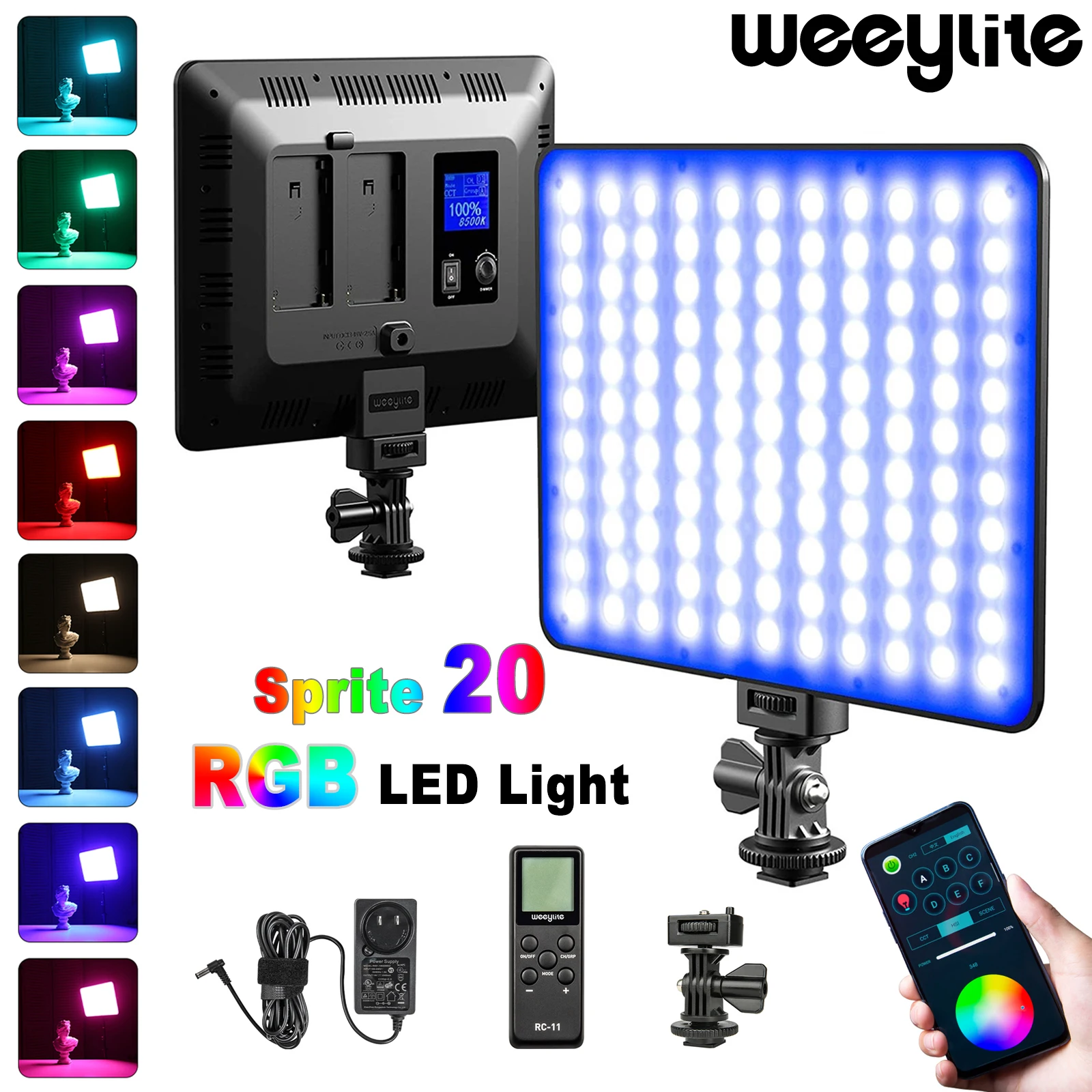 Weeylite Sprite 20 1/2PCS RGB LED Light Panel 30W Video Camera Lighting Kit 2500K-8500K APP Control Panel Photography Light